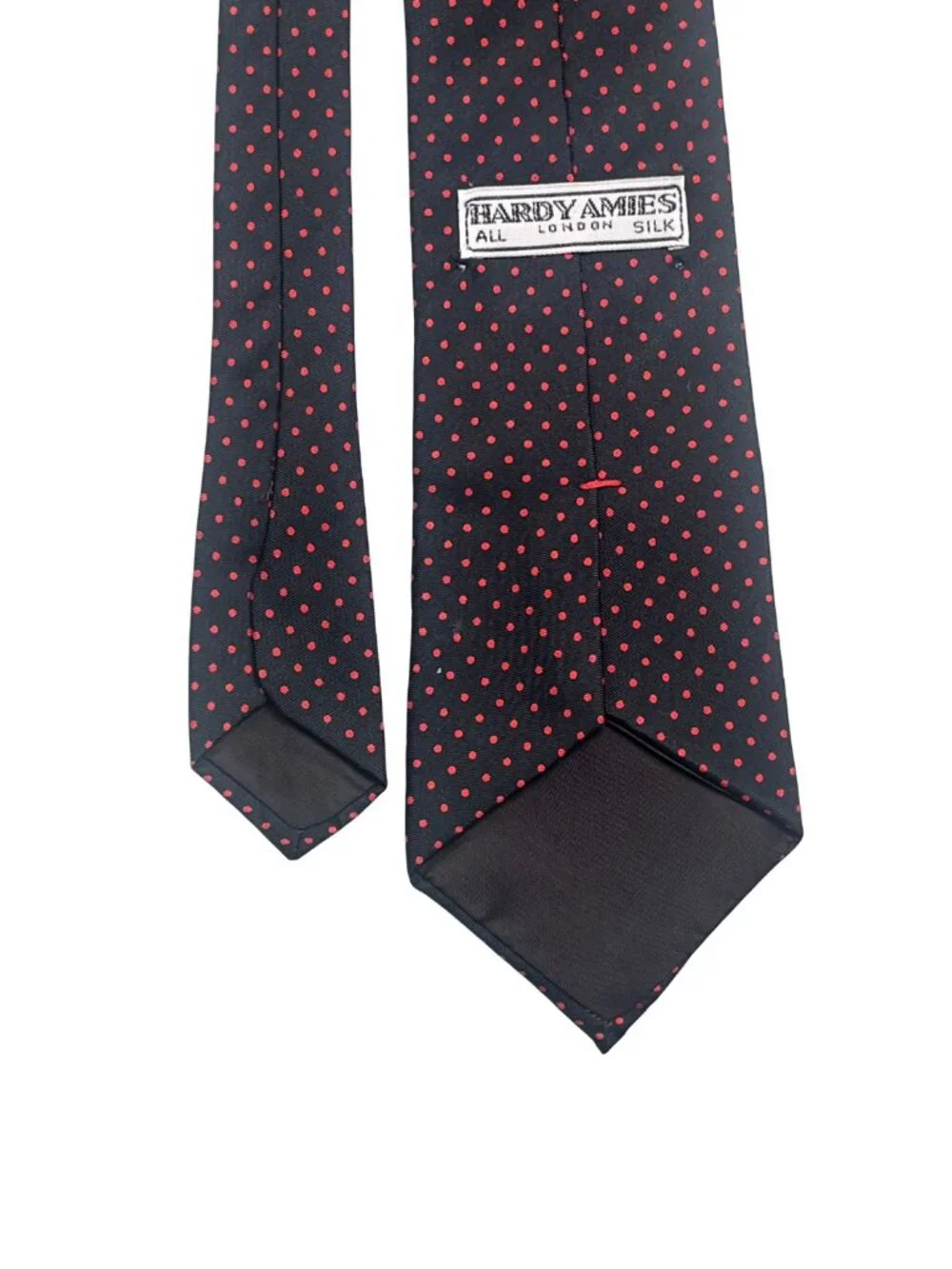 Hardy Amies London Silk Tie Black Red Polka Dot Classic Necktie Made in England